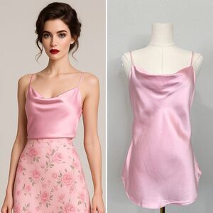 Cinq a Sept Marta Cami S Venus Pink Silk Cowl Neck Romantic Coquette Classic